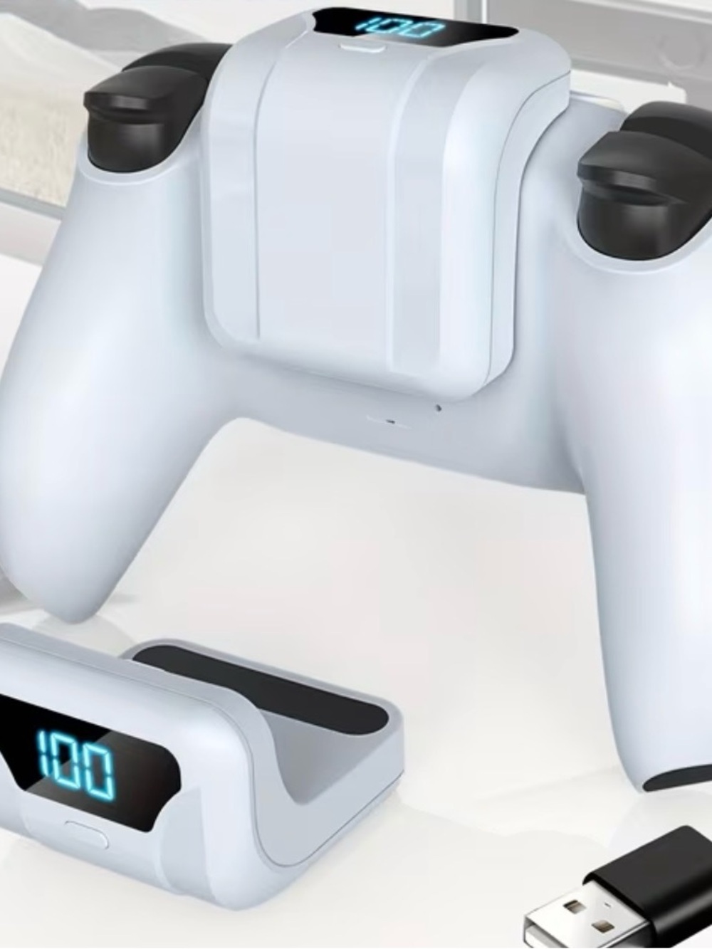White Dual Controller Charging Dock with LED Display